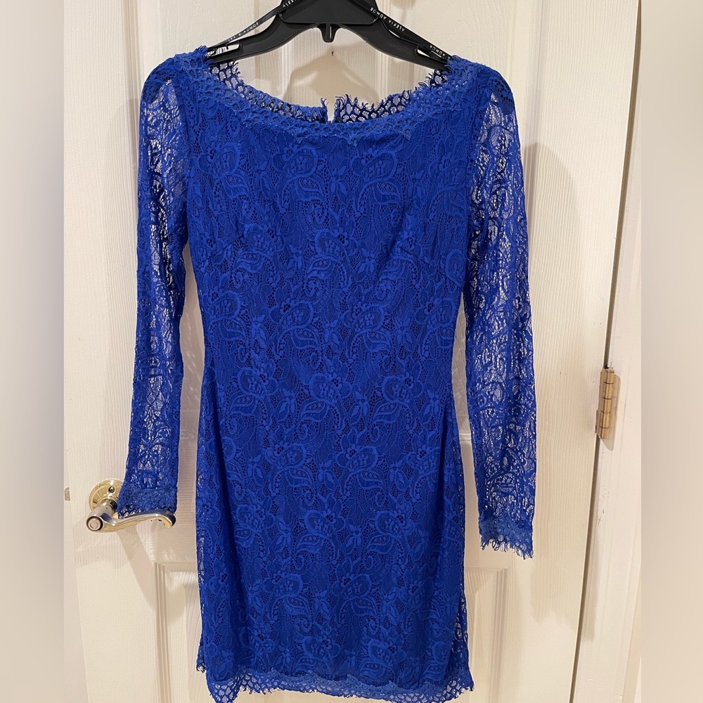 99% new Alexia Admor women royal blue long sleeve lace dress size XS